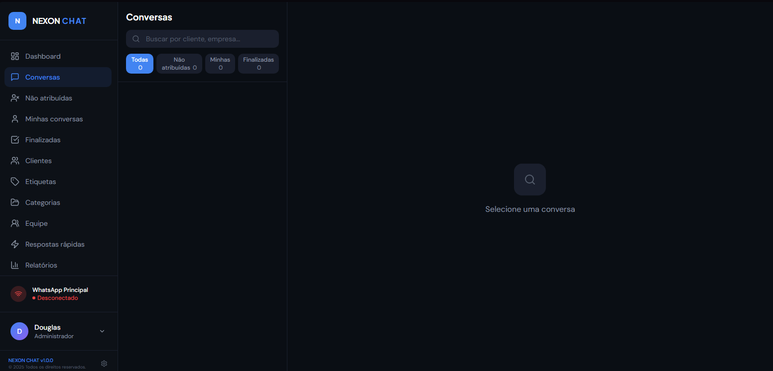 Tela de conversas do Nexon Chat para atendimento WhatsApp